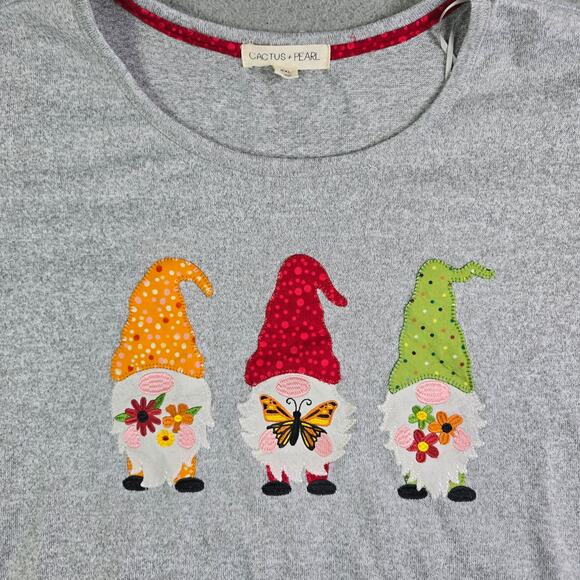 Cute Garden Gnome Autumn Fall Top Women's 2XL Gray 3/4 Sleeve Floral Holiday Fun - Picture 3 of 10